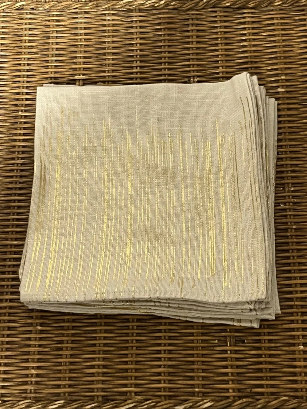 West Elm.  Beige and Gold metallic Thread Dinner Napkins.  Set of 5